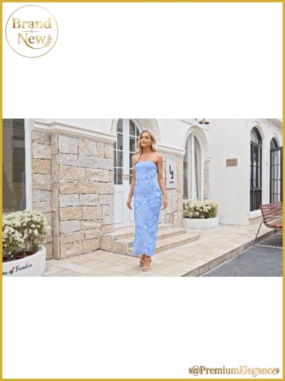 MEROKEETY Women Strapless 3D Floral Bodycon Maxi Dress Wedding Guest - Picture 6 of 6